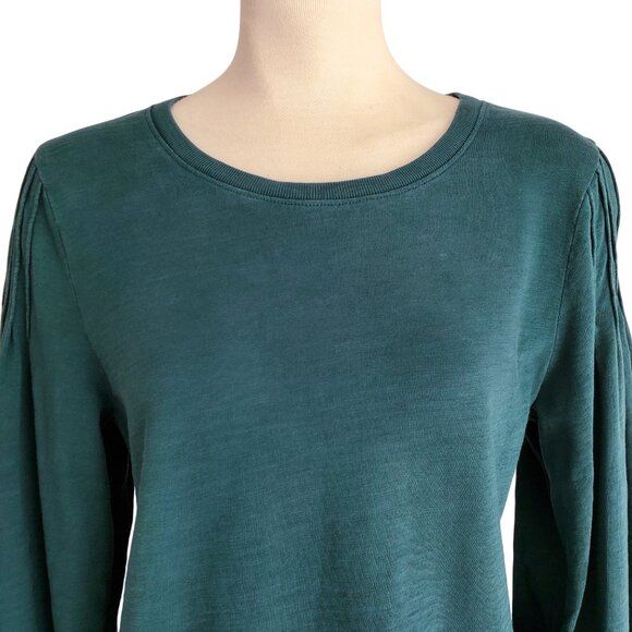 NATION LTD Sabine Balloon Sleeve Top Organic Cotton Pintuck Shoulder Teal Size M - Picture 6 of 16